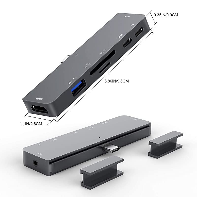USB C Hub for iPad Pro/ iPad Air 4/ USB C MacBook,  7-in-1 Hub Adapter with 4K HDMI, 60W USB-C PD Fast Charging, 3.5mm Headphone Jack & Type C Data, USB 3.0, SD/TF Card Reader