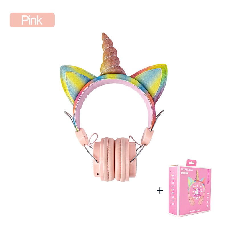 bluetooth Wireless Headphones Stereo HD Dynamic Drivers FM Headset Cute Kid Music Head-Mounted Earphone with Mic-A/Blue