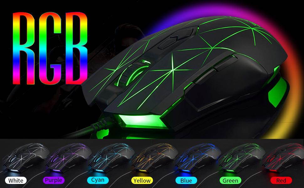 Gaming Mouse Wired, USB Optical Computer Mice with RGB Backlit, 2 Adjustable DPI Up to 2400, Ergonomic Gamer Laptop PC Mouse   for Windows 7/8/10/XP -Black