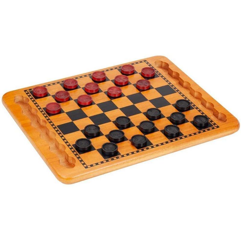 WE Games Solid Wood Checkers Set - Red & Black Traditional Style with Grooves for Wooden Pieces