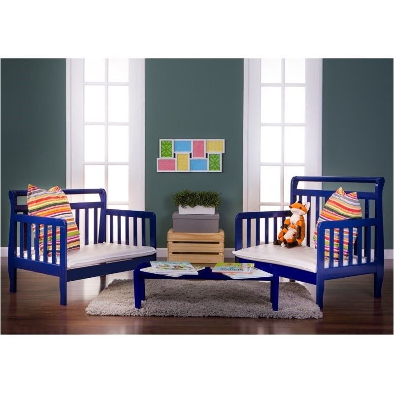 Wood Emma 3-in-1 Convertible Toddler Bed in Royal Blue - Dream On Me