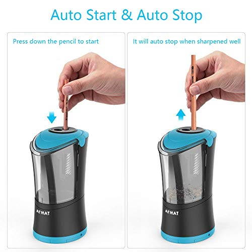 Art Pencil Sharpener, AFMAT Charcoal Pencil Sharpener, Electric Long Point Pencil Sharpener, Artists Pencil Sharpener for 6-9.6mm Large Pencils, Rechargeable Pencil Sharpeners for Art Pencils-Blue