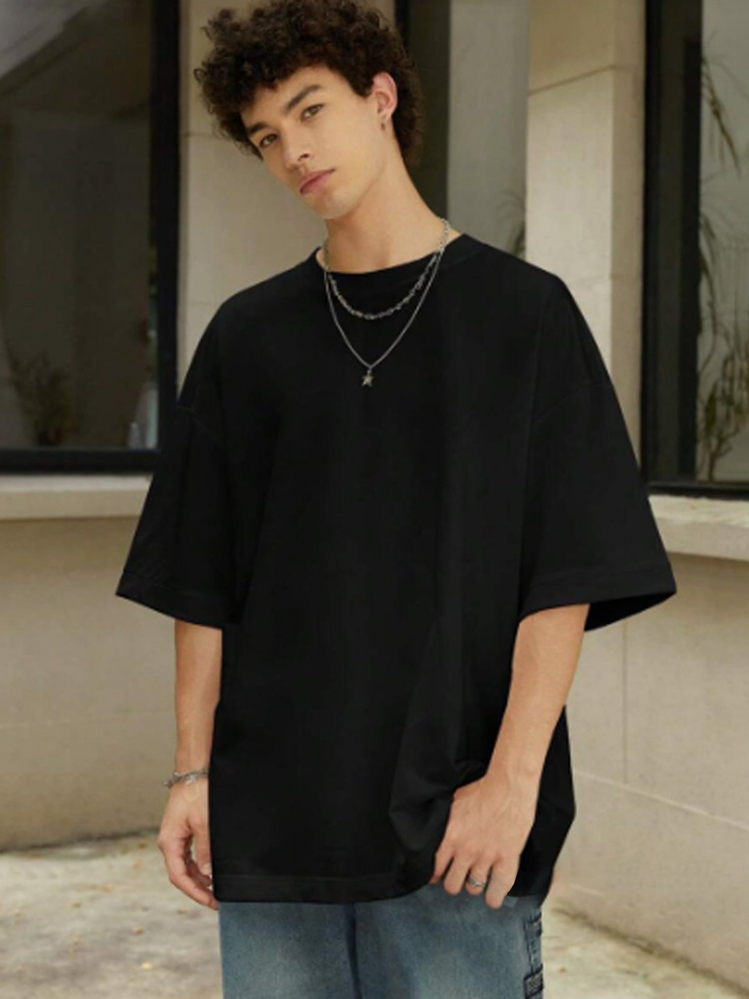 Rigo Black Loose Fit Graphic Print Oversized T-Shirt