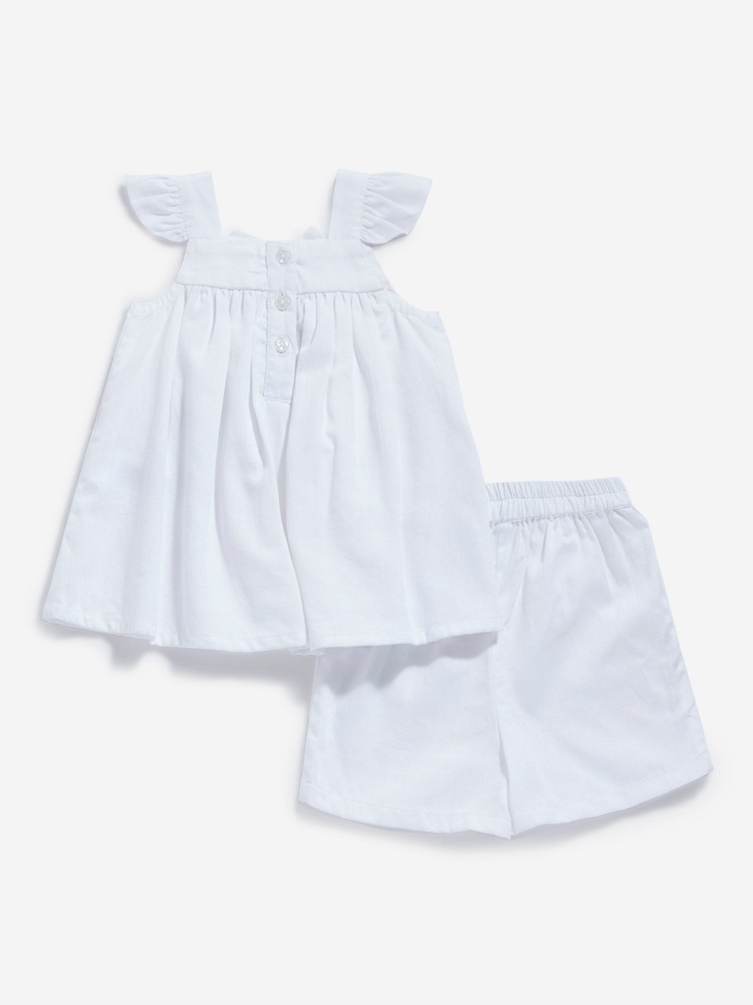 HOP Baby by Westside White Heart-Printed Top and High Rise Shorts Set