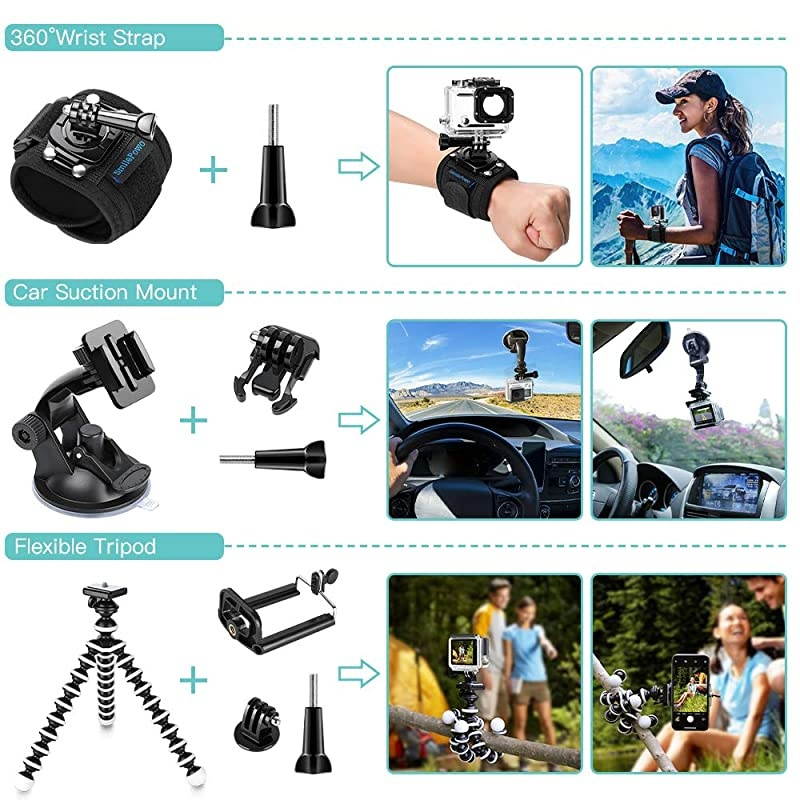 48in1 Accessories Kit for GoPro Hero 8 Max 7 6 5 4 3 3+ 2 1 Black GoPro 2018 Session Fusion Silver White Insta360 DJI AKASO APEMAN YI Campark SJCAM XIAOMI Sony Sports DV Action Camera