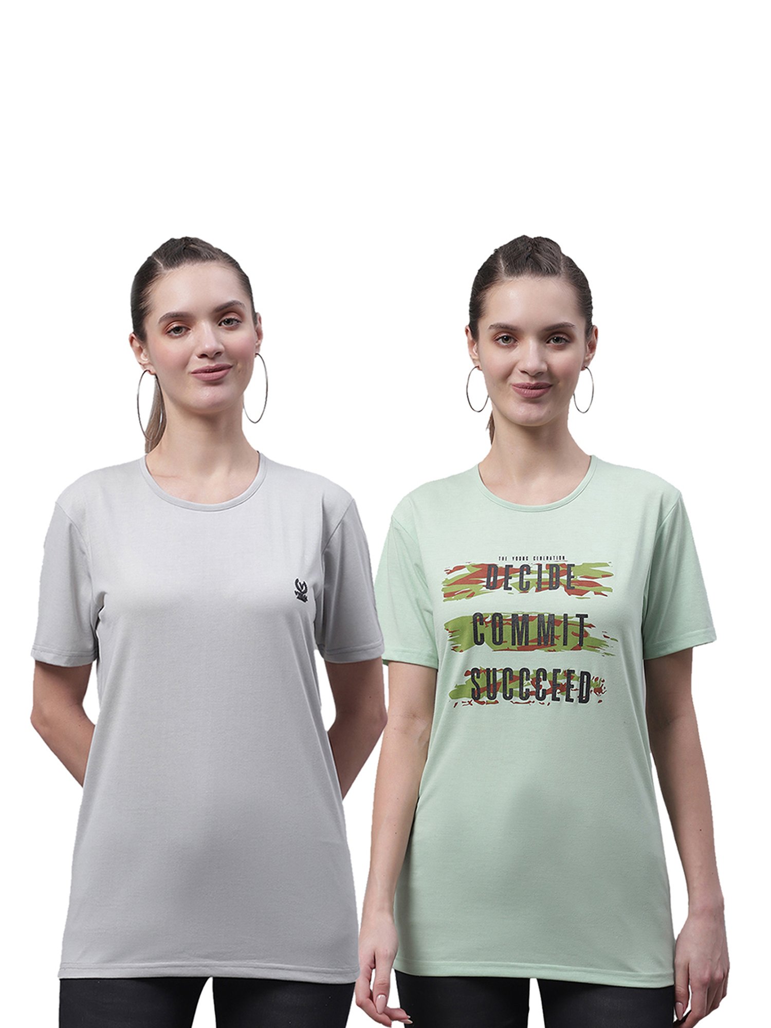 Vimal Jonney Light Grey & Mint Cotton Graphic Print T-Shirt (Pack Of 2)