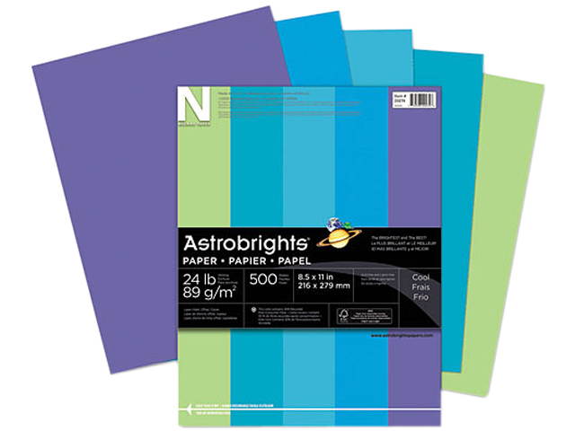 Wausau Paper 20274 Astrobrights Colored Paper, 24lb, 8-1/2 x 11, Cool Assortment, 500 Sheets/Ream