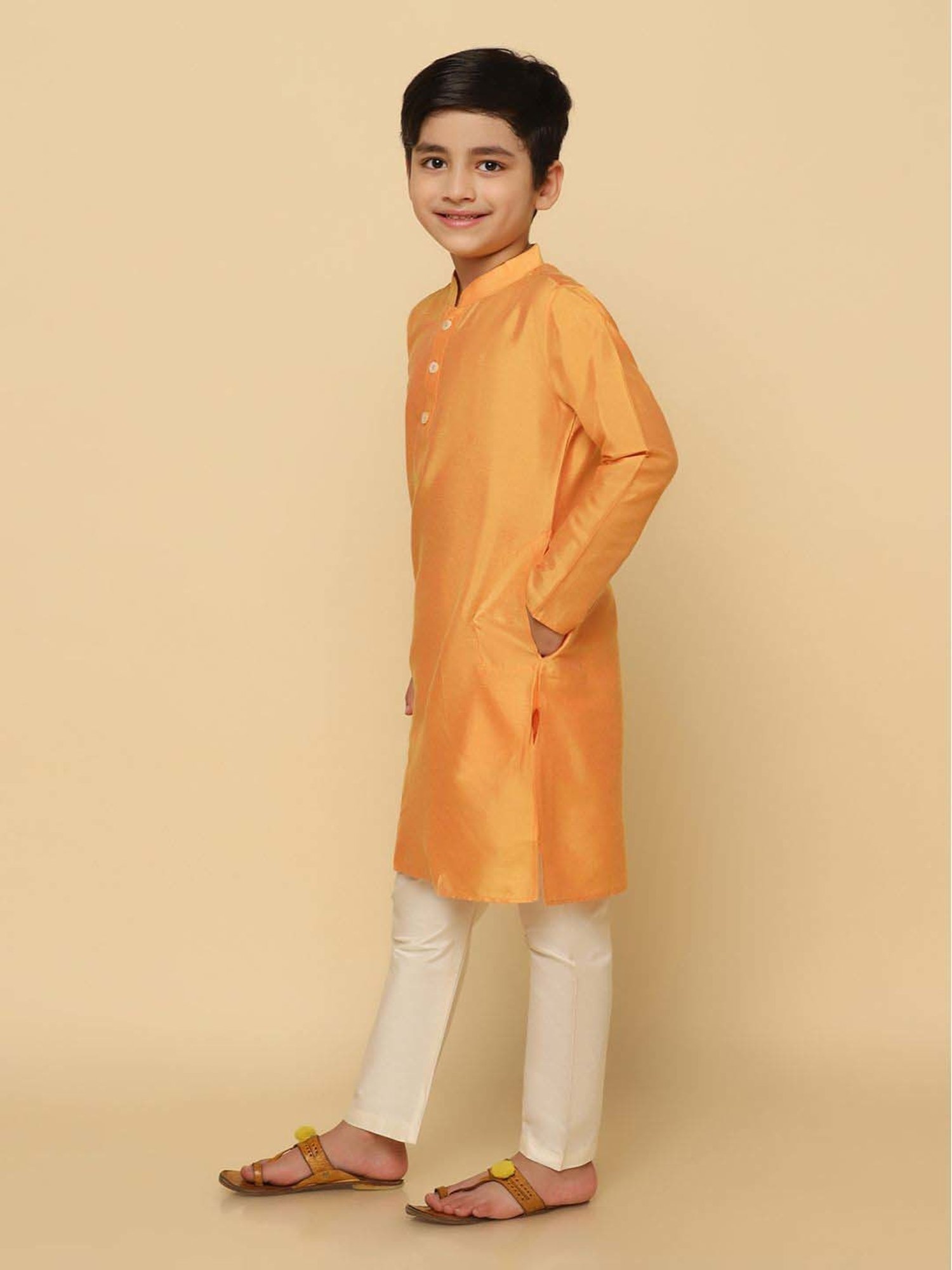 KISAH Kids Orange & White Regular Fit Full Sleeves Kurta Set