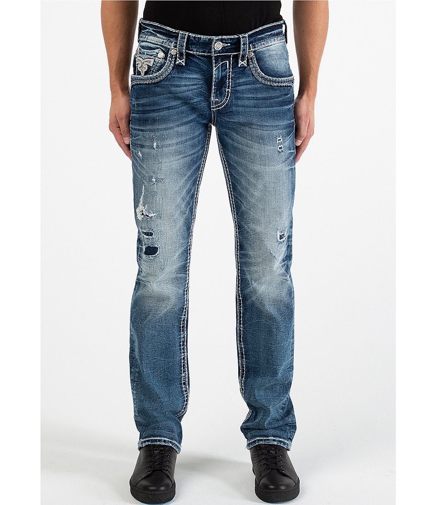Rock Revival Sandstorm J200 Distructed Straight-Fit Denim Jeans