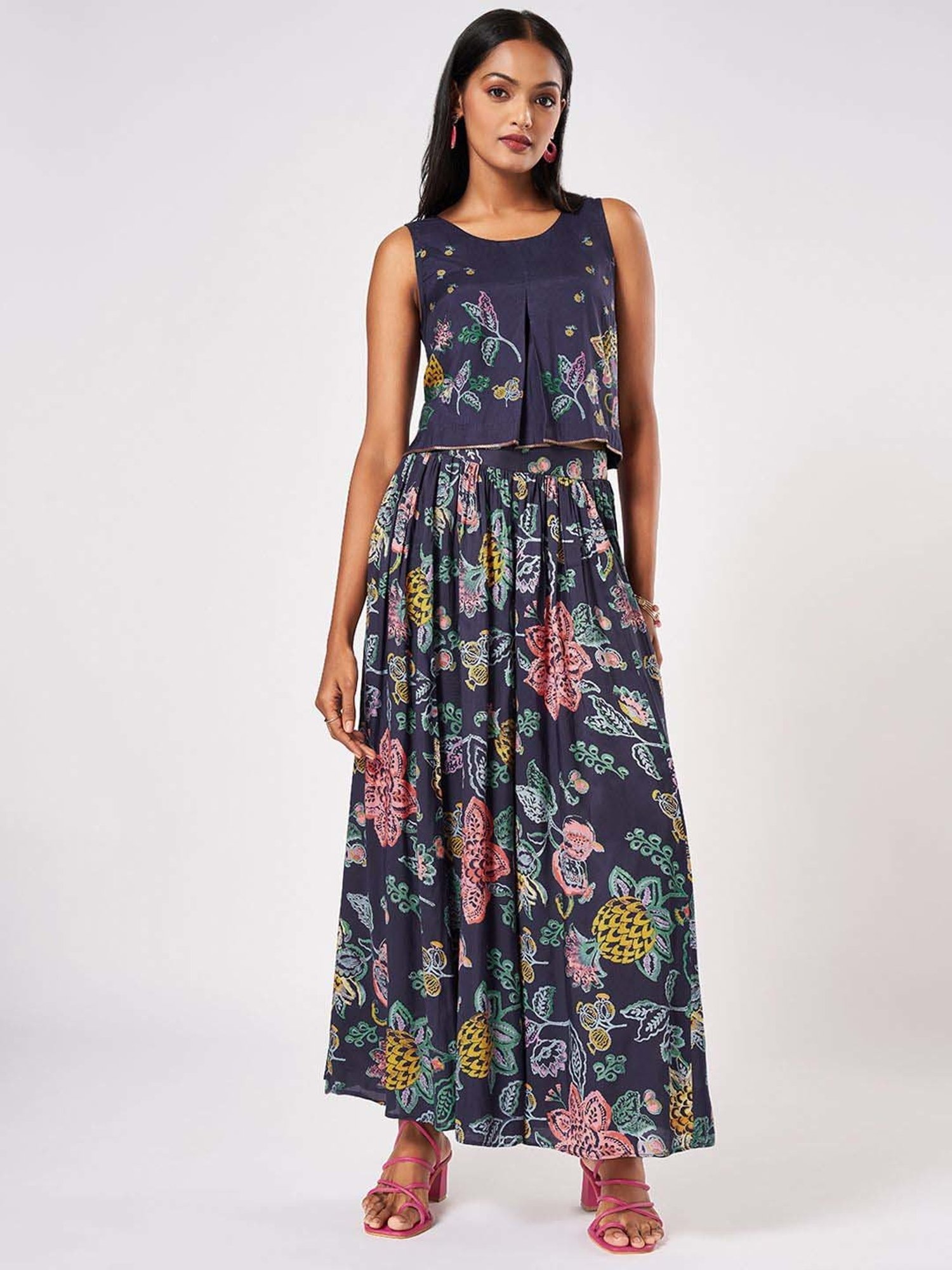 Marigold Lane Navy Printed Top Palazzo Set