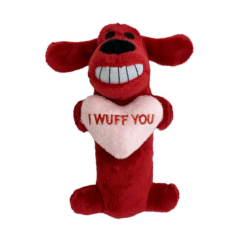 Multipet Loofa Holding Heart 'I Wuff You' Dog Toy - Red - 6"