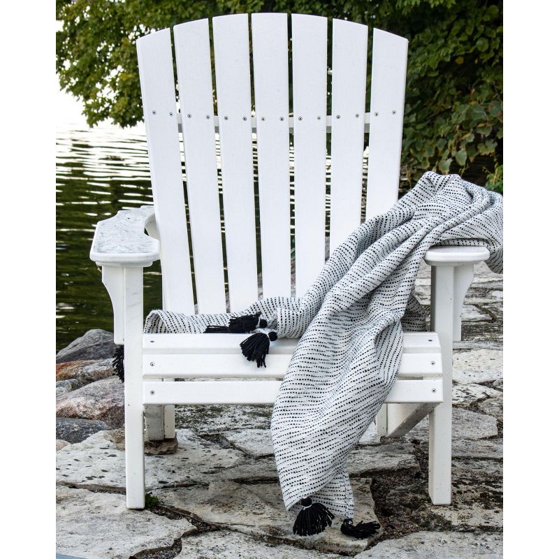 Black and White Hand Woven 50 x 60 inch Outdoor Safe Throw Blanket with Hand Tied Tassels - Foreside Home & Garden