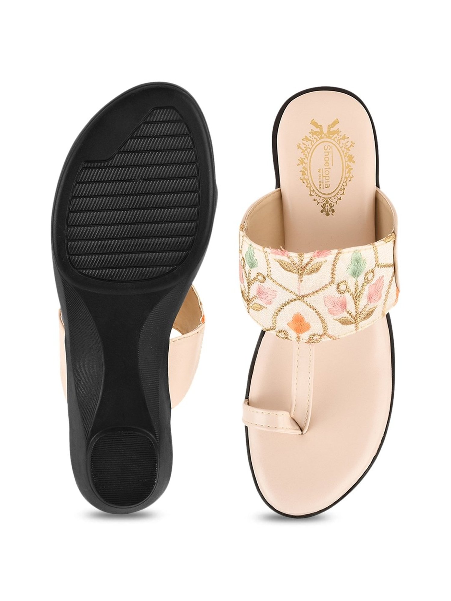 Shoetopia Women's Beige Toe Ring Wedges