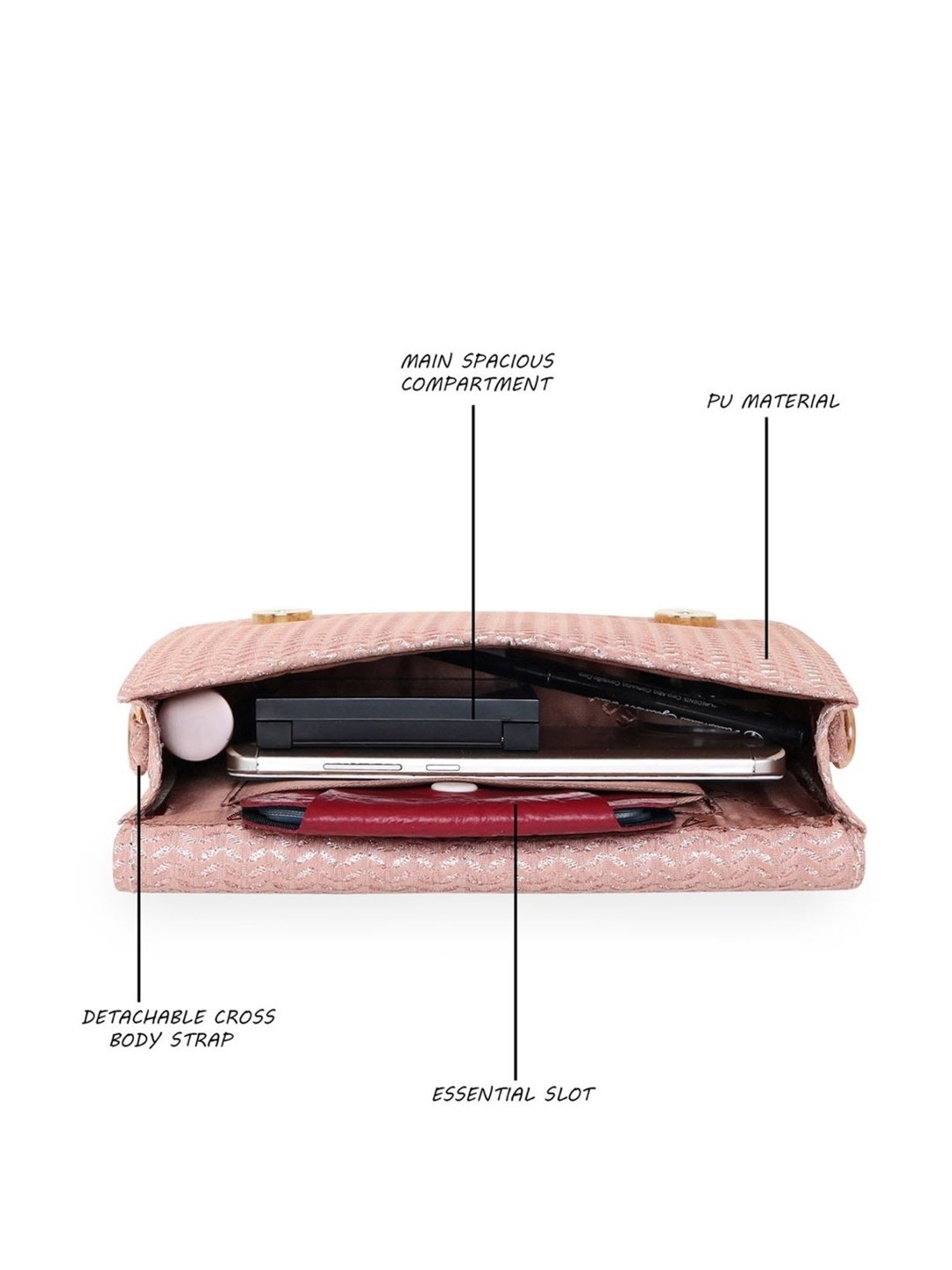 Esbeda Peach Textured Small Sling Handbag