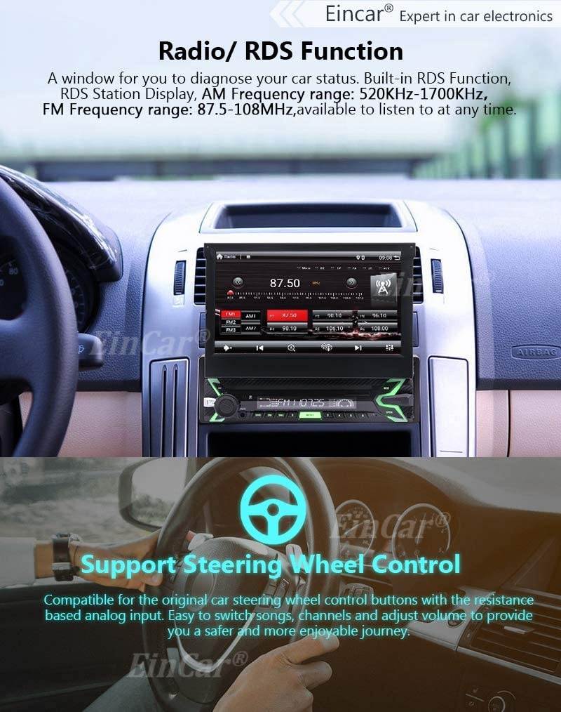 EinCar Android 10.0 Car Stereo 7 inch Touchscreen Radio with Bluetooth GPS Navigation System Auto Radio Receiver 1 Din Headunit 1G RAM+32G ROM Support WiFi Mirror Link FM/AM/RDS SWC + Back up Camera
