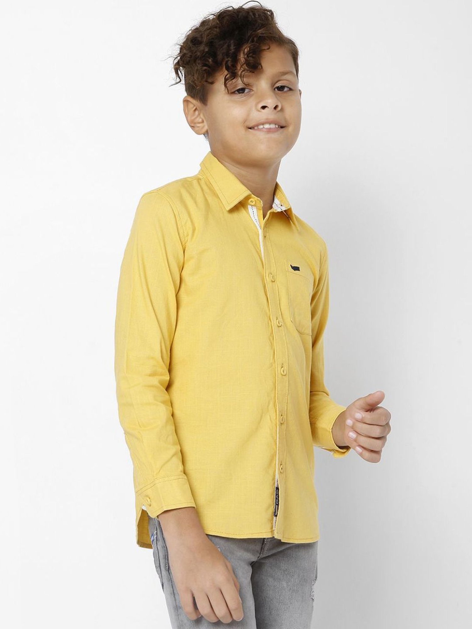 Gas Kids Mustard Yellow Cotton Slim Fit Full Sleeves Shirt