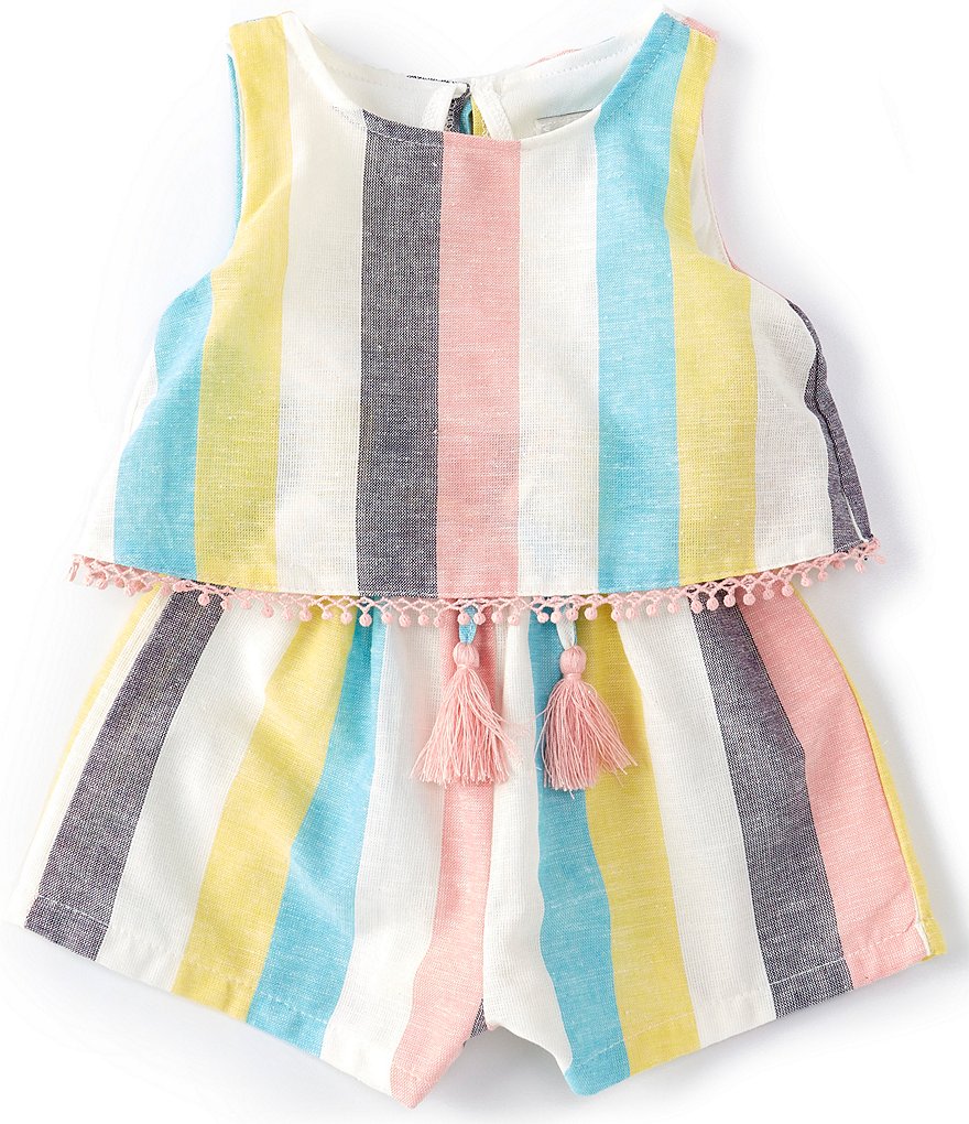 Rare Editions Baby Girls 3-24 Months Yarn-Dyed-Stripe Popover Romper