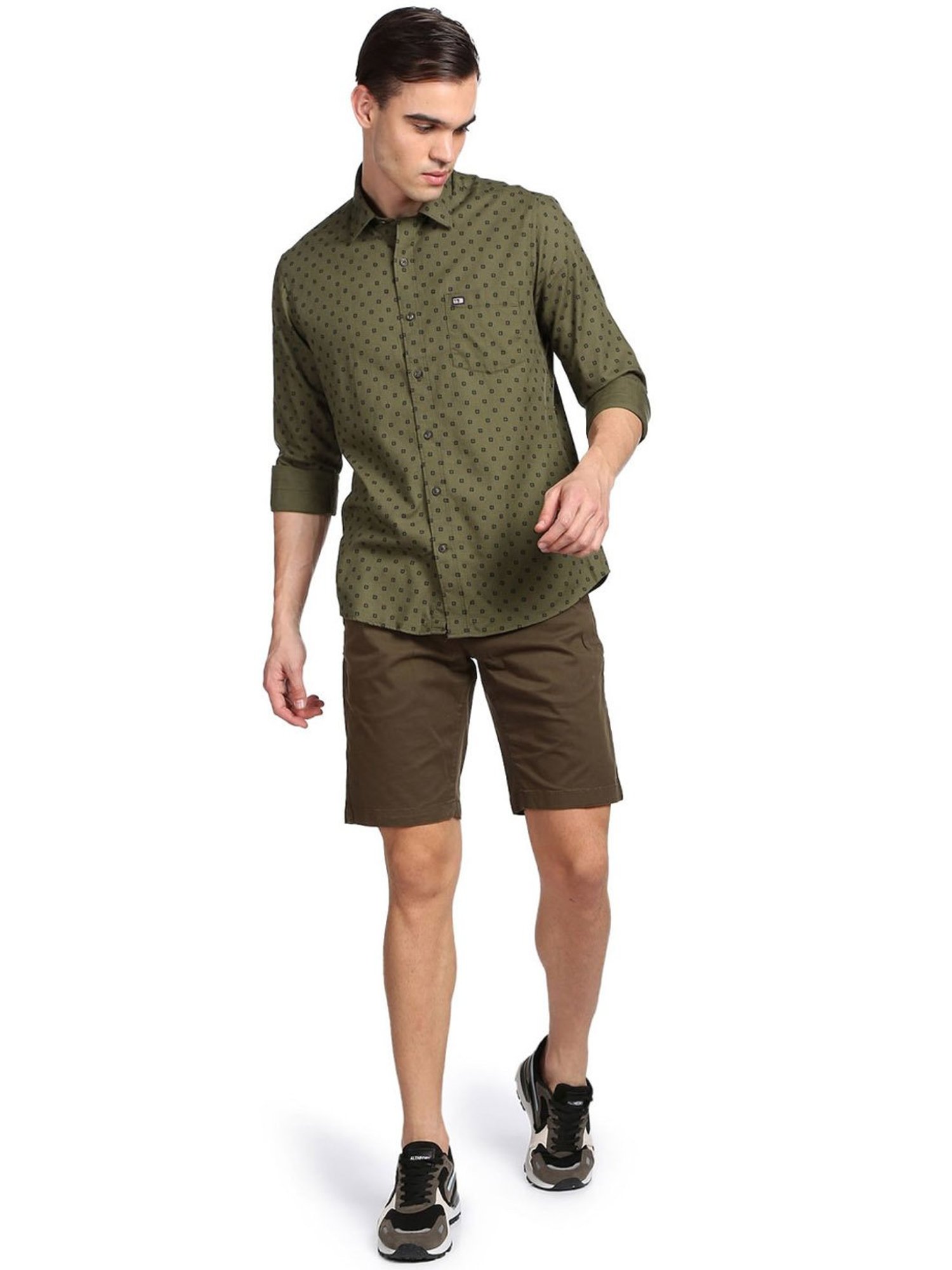 Arrow Green Cotton Slim Fit Printed Shirt