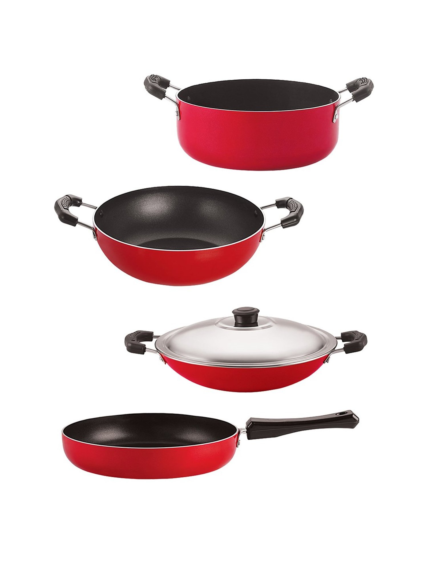 Nirlon Non-Stick Red Aluminium Kitchen Utensils Cookware Set of 4 Pieces