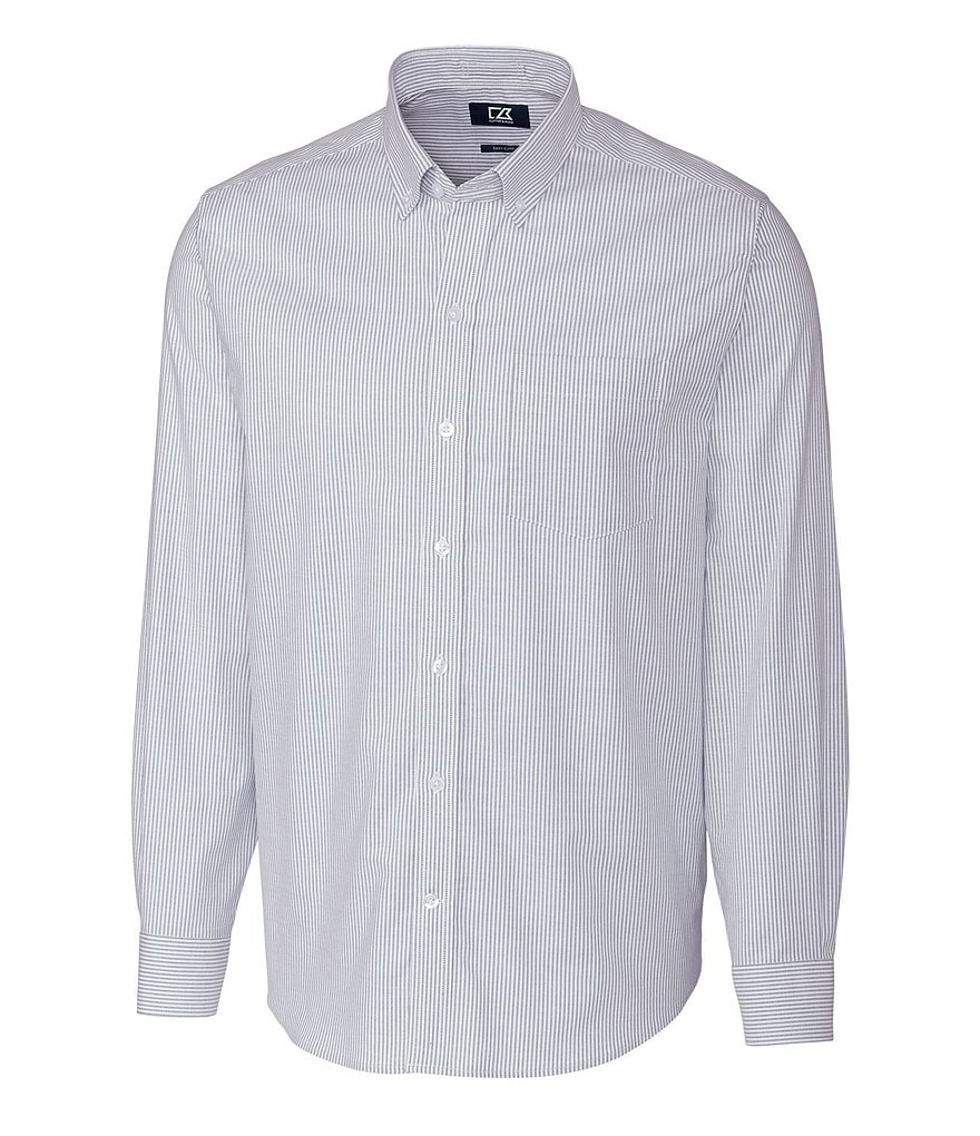 Cutter & Buck Long-Sleeve Striped Stretch Oxford Dress Shirt