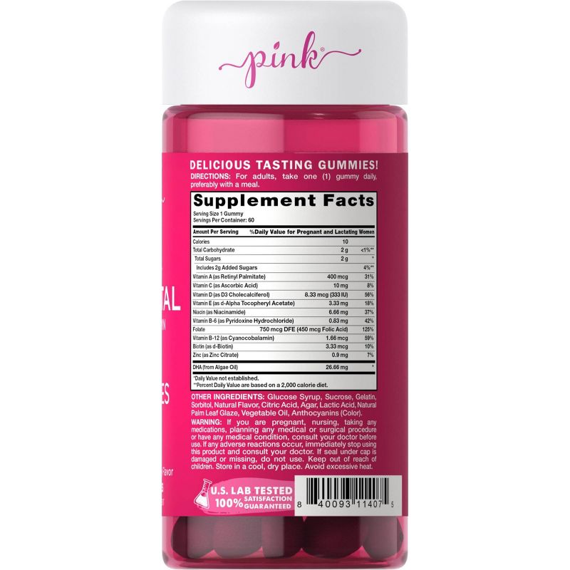 Pink Vibrant Prenatal Multivitamin + DHA Gummies - Natural Berry - 60ct