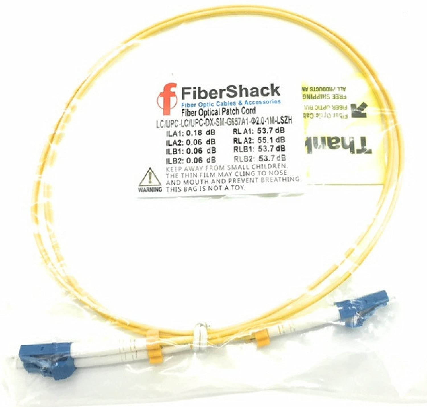 FiberShack - Duplex Fiber Optic Patch Cables - Single Mode - LC ST SC. 1M & 3M. (1M LC to LC)