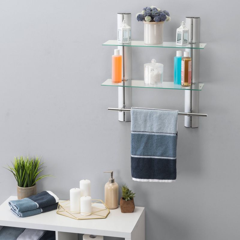 7" x 20" 2 Tier Adjustable Glass Shelf with Towel Bar Wall Shelf - Danya B.
