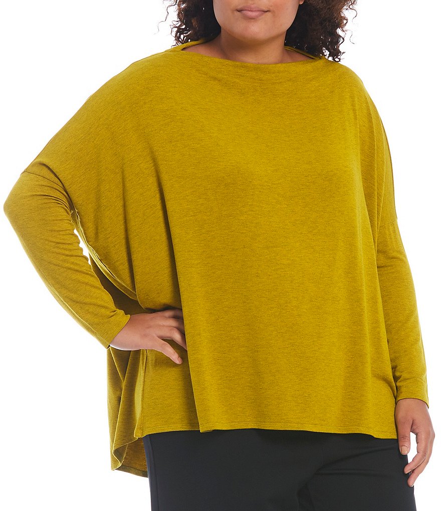 Bryn Walker Plus Size Dimitri French Terry Dolman Long Sleeve Drape Boat Neck Tunic