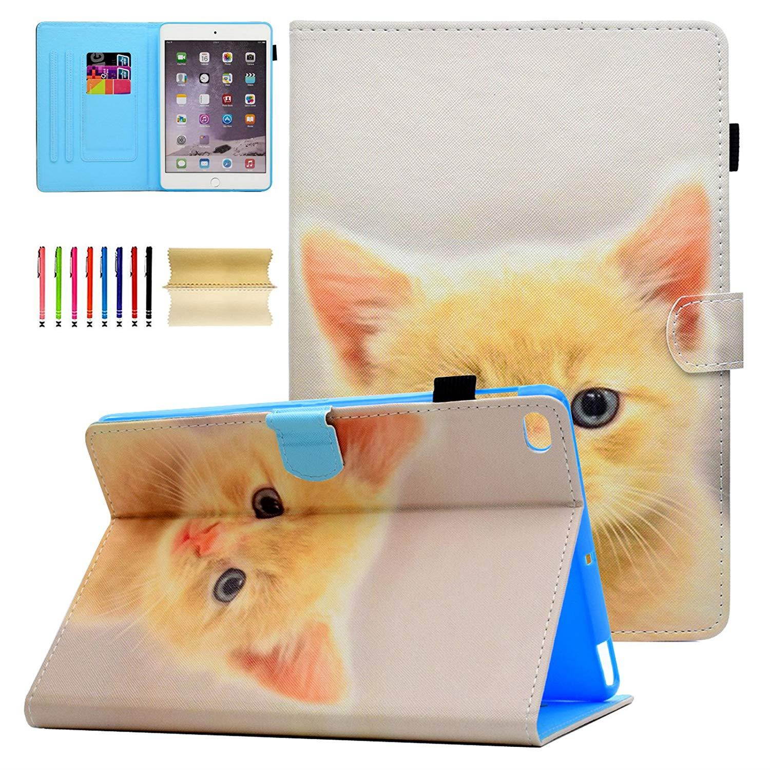 iPad 9.7 Inch 2018/2017 Case, iPad Air 2 Case, iPad Air Case, Casii Lightweight Premium Leather Case Cover Flip Stand with Auto Sleep/Wake for iPad 9.7 Inch 2018/2017, iPad Air/Air 2, Cute Cat