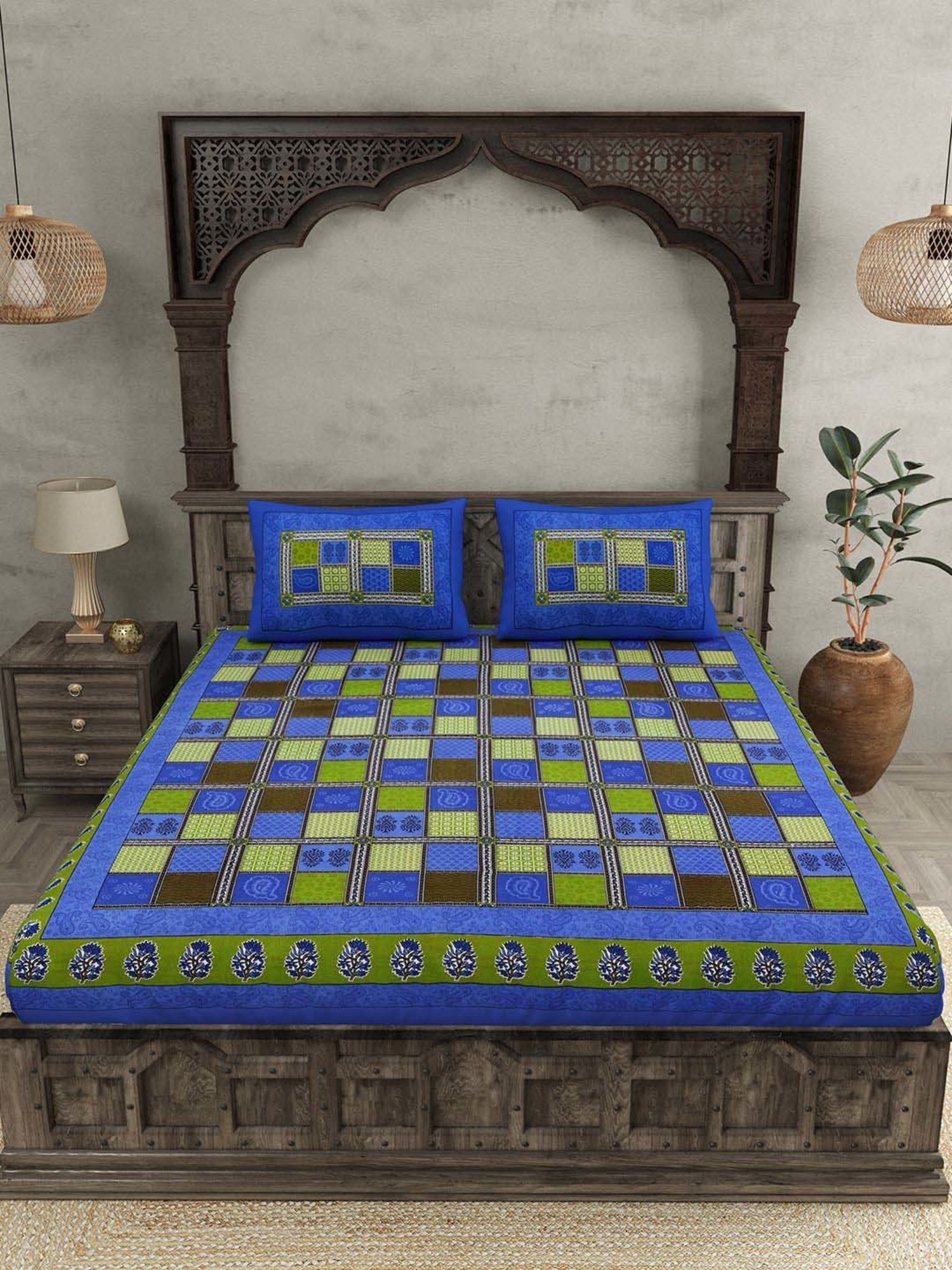 JaipurFabric Dark Blue 100% Pure Cotton 150 TC Double Bedsheet with 2 Pillow Covers