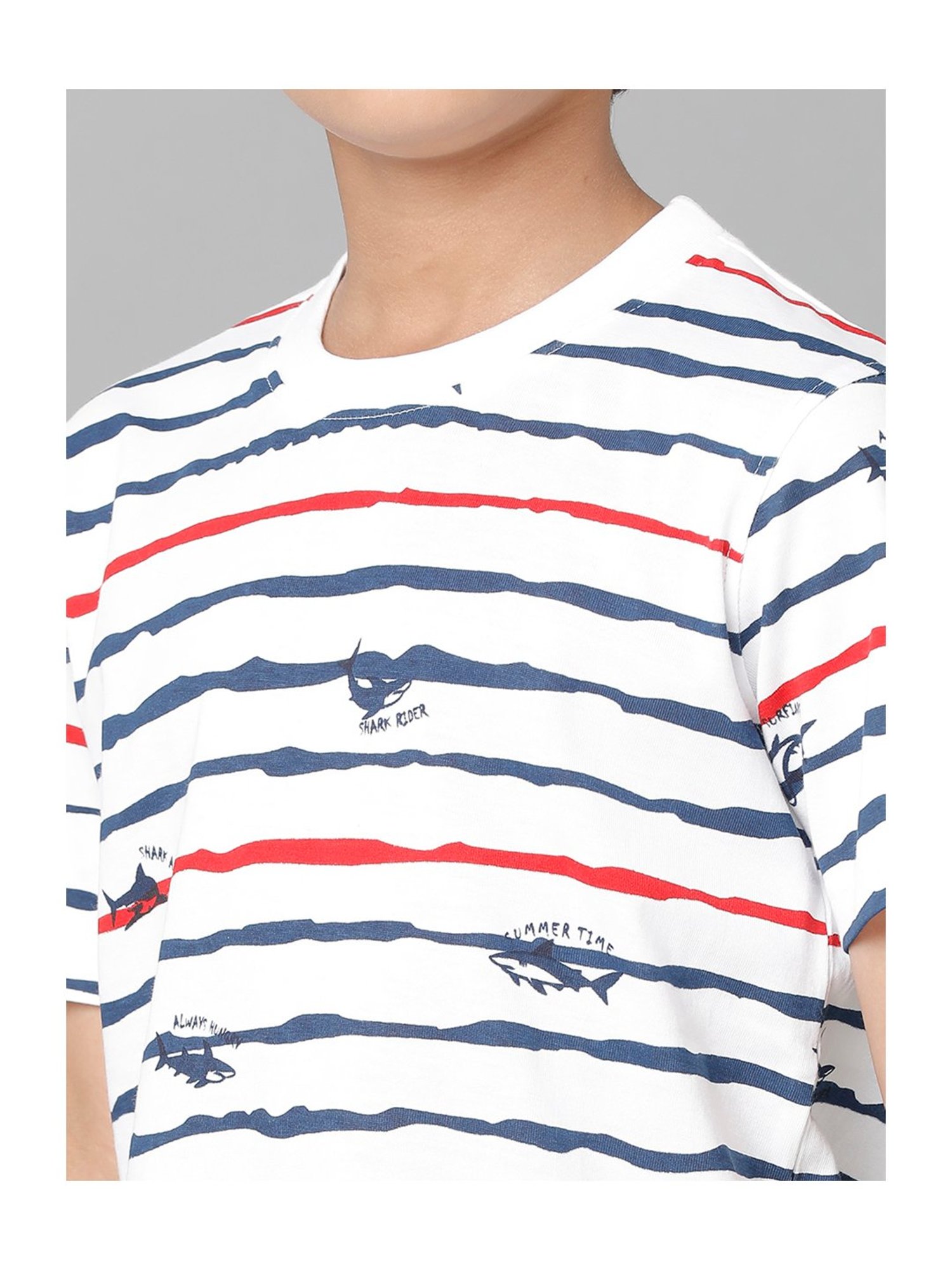 Under Fourteen Only Boys White & Navy Printed T-Shirt
