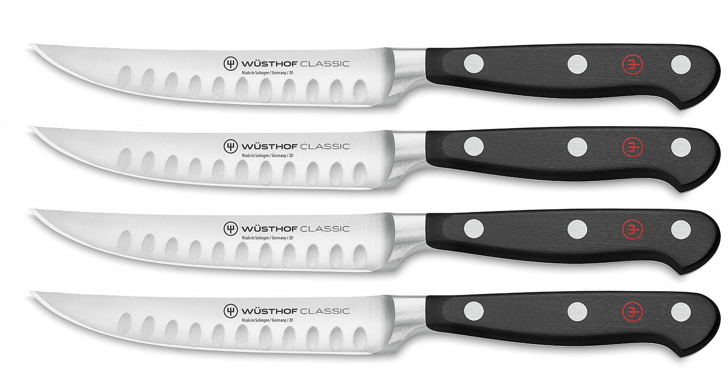 Wusthof Classic 4 Piece Steak Knife Set, Hollow Edge