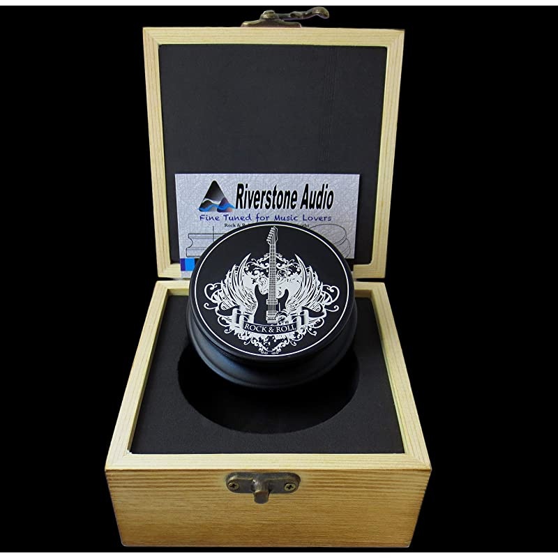 Rock & Roll Series 380 Record Weight Turntable Stabilizer (380 g) - Anodized Aluminum - Laser Engraved Surface - R&R Guitar - Color: (Aztec Gold)