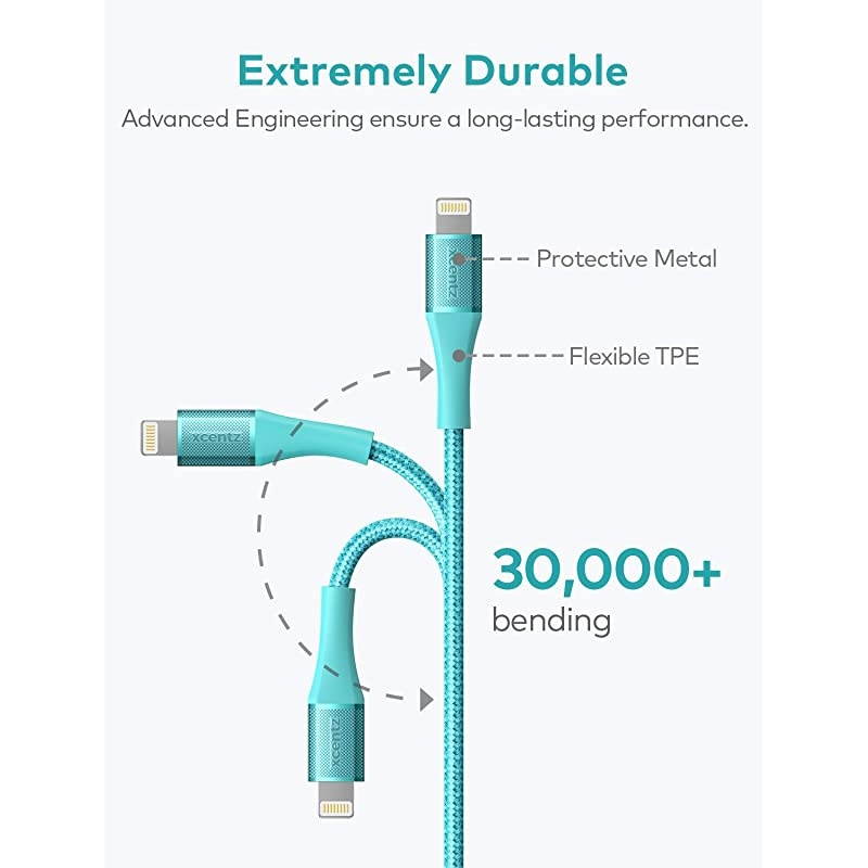 iPad Charger 6ft MFi Certified iPhone Charger Braided Nylon Lightning Cable with Premium Metal Connector Apple Charging Cable for iPhone 11XSMaxXRX876S6 Plus iPad MiniAirBlue