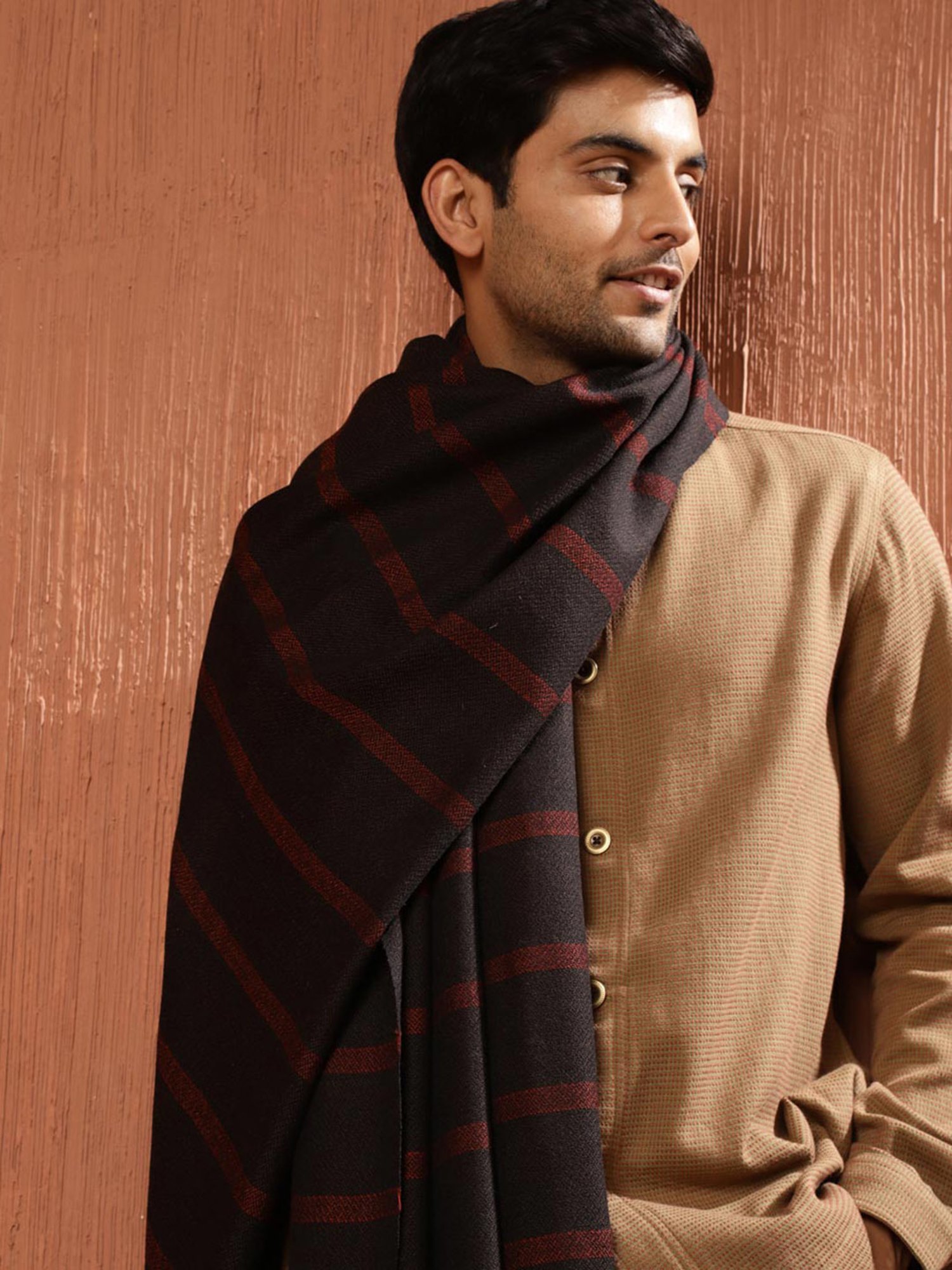 Fabindia Dark Brown Striped Shawl
