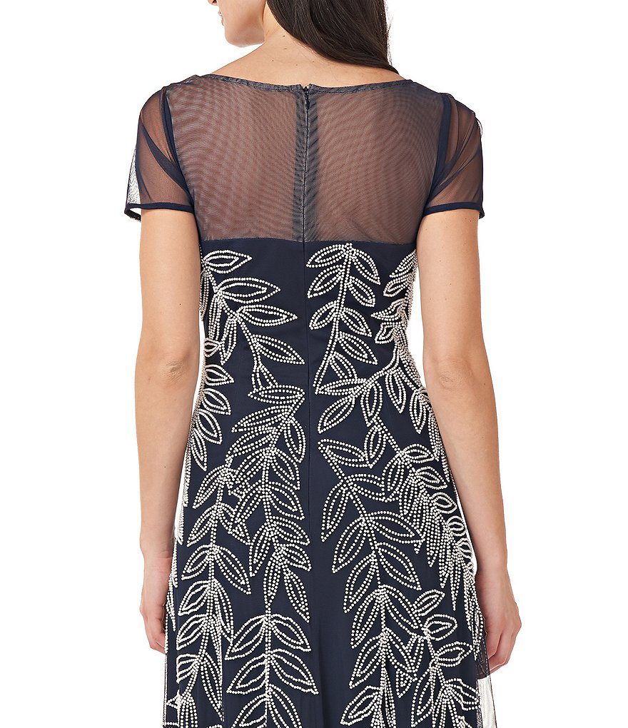 JS Collections Beaded Illusion Yoke A-Line Gown