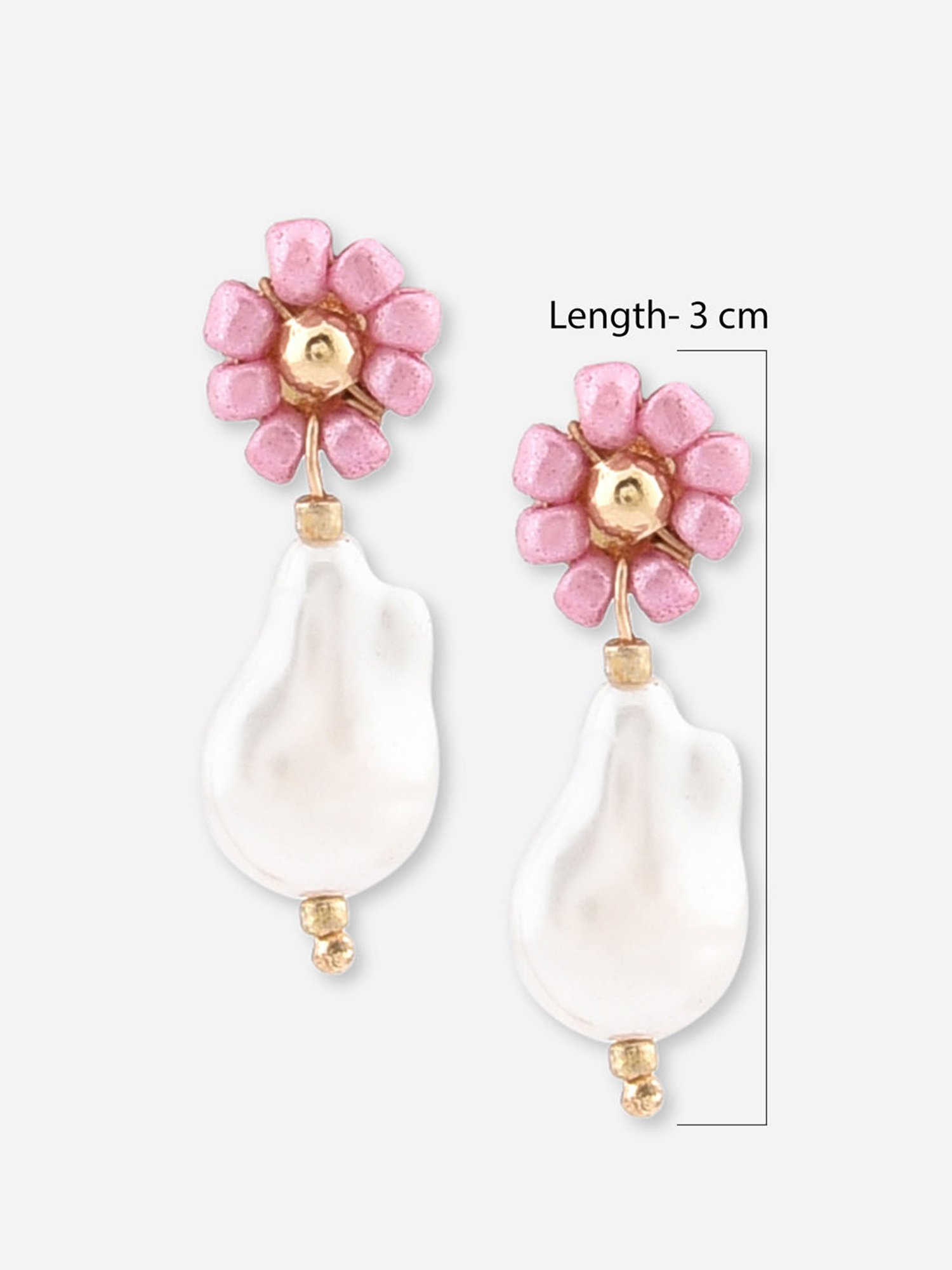 ToniQ Pink White Pearl Beaded Floral Drop Earrings for Women