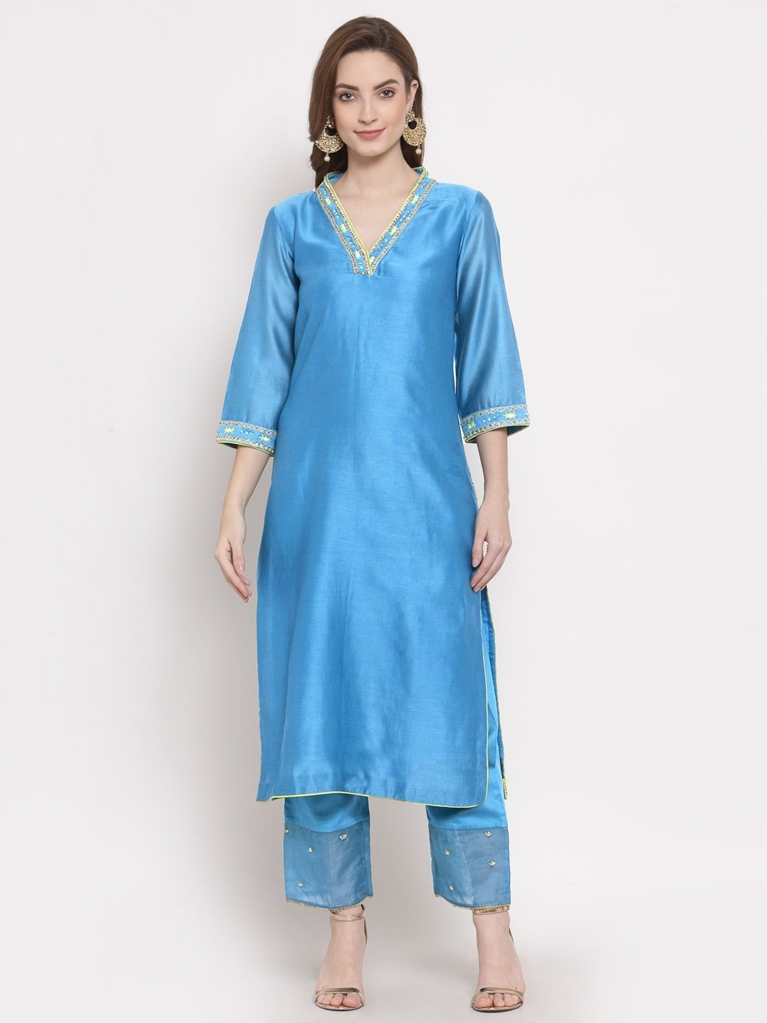 DART STUDIO Blue Embroidered Straight Kurta