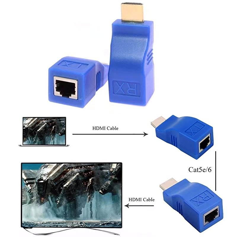 HDMI Extender 30M HDMI Network Extender Transmitter and Receiver Adapter V14 RJ45 CAT5E CAT6 Ethernet LAN 1080P Converter Adapter for HDTV HD TV DVD