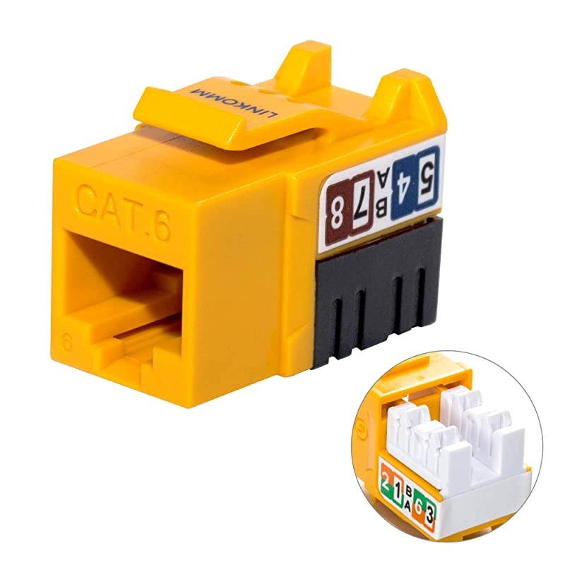 10-Pack RJ45 Cat6 Slim Profile UTP Unshielded Keystone Jack (Yellow)