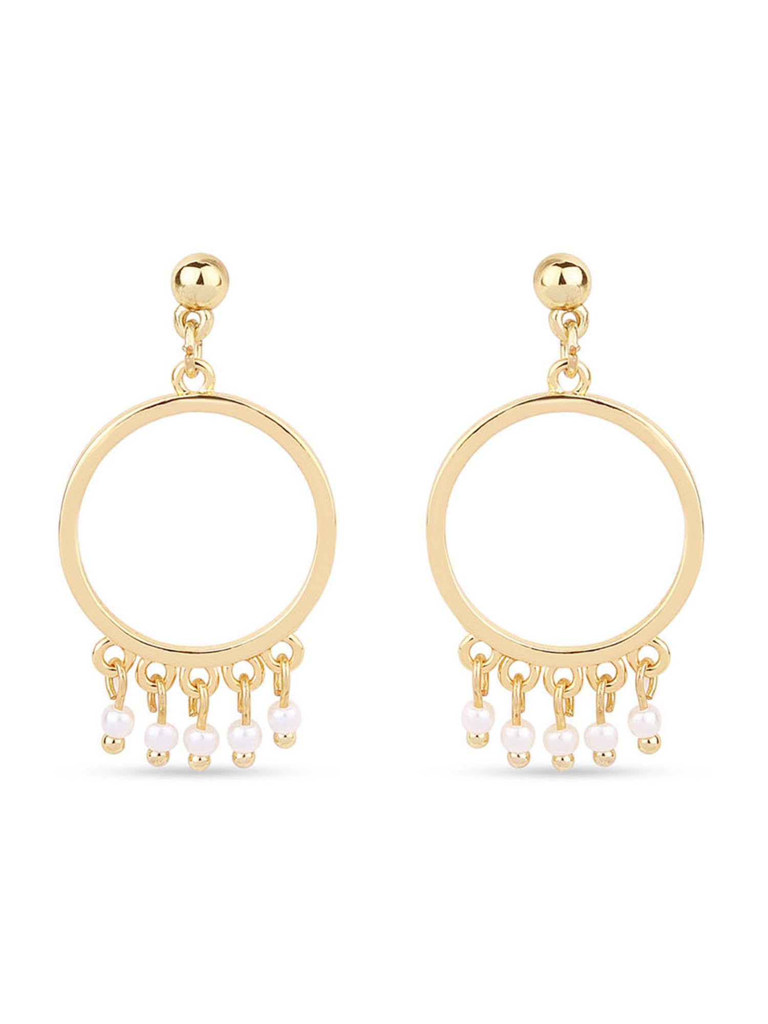 ToniQ Stylish Gold-Plated Circular White Pearl Dangler Earrings For Women