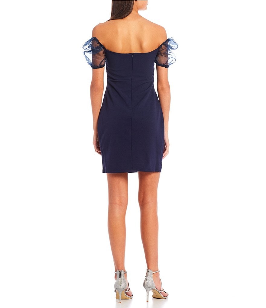 Jump Organza-Puffed-Sleeve Scuba Crepe Sheath Dress