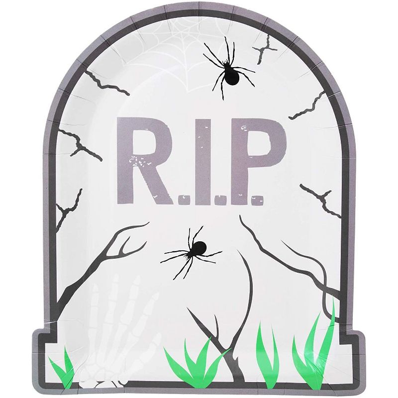 Spooky Central 48 Pack "R.I.P Tombstone" Paper Plates, Halloween Party Supplies (9 In)