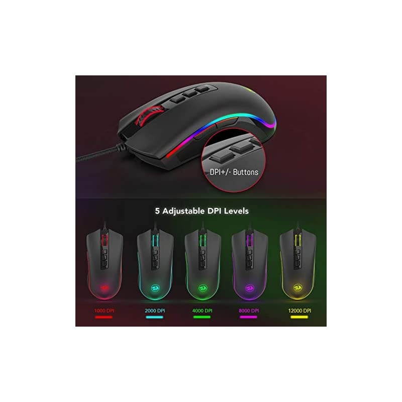 M711FPS Cobra FPS Optical Switch LK Gaming Mouse with 168 Million RGB Color Backlit 24000 DPI 7 Programmable Buttons