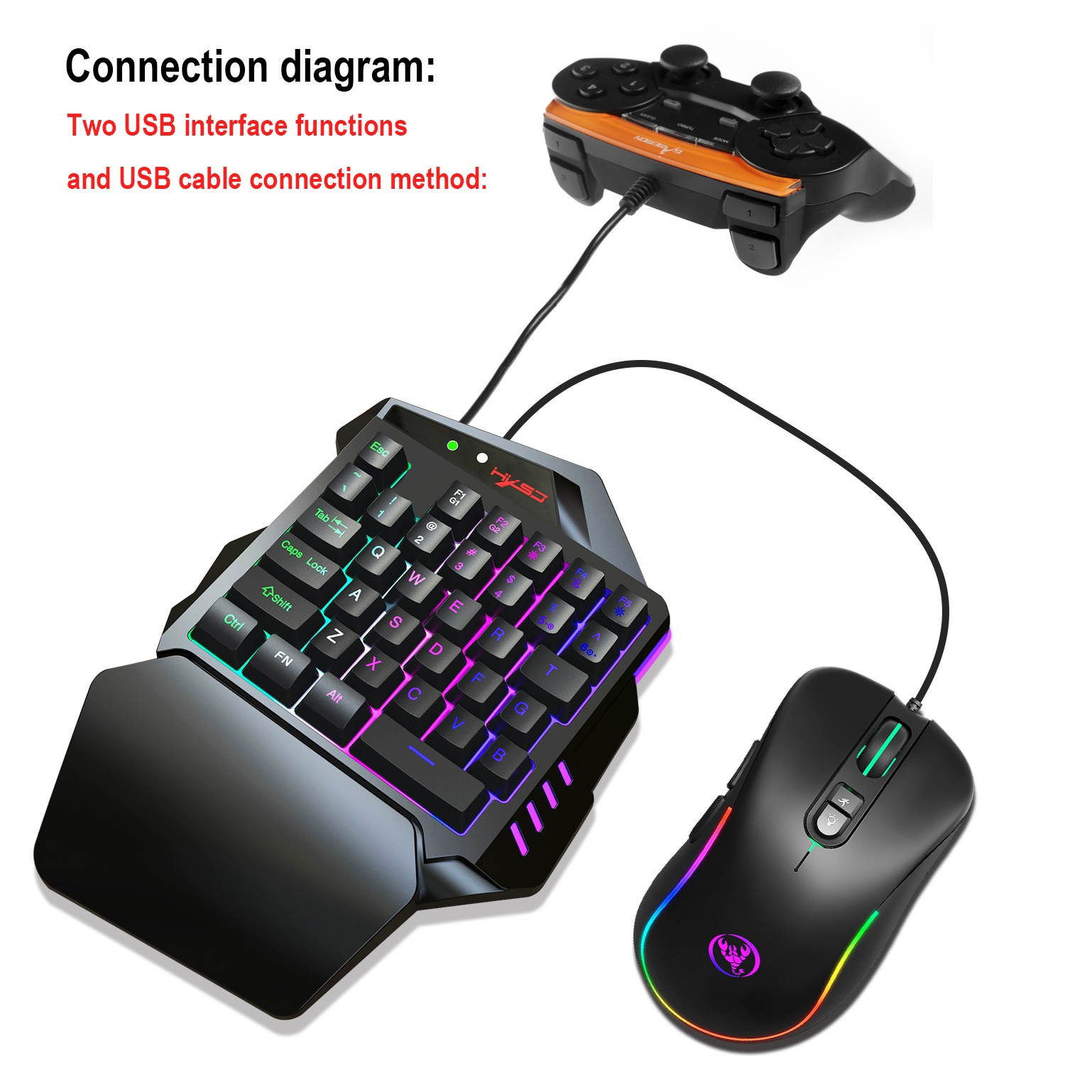 35 keys RGB Colorful Backlight One-handed Gaming keyboard with usb converter interface for ps3 ps4 game