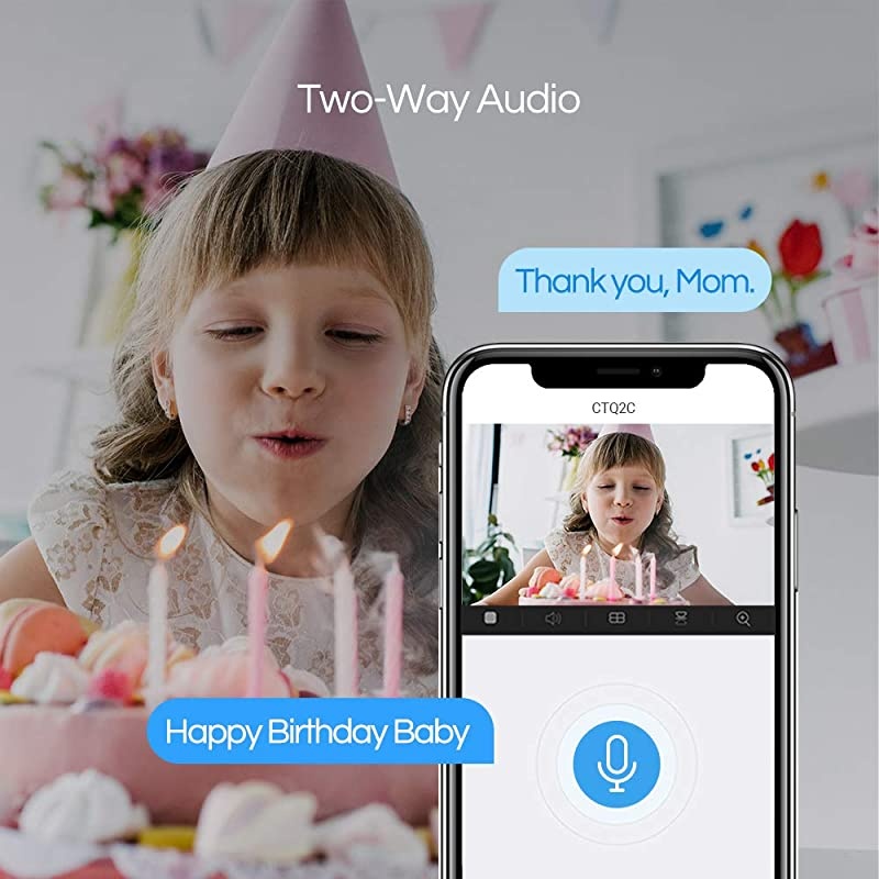 Indoor Security Camera 1080p FHD Motion Alert Night Vision BabyPetElder Monitoring 135&deg; Wide Angle 24G WiFi 2Way Audio Smart Home IPC Works with Alexa Google IFTTT iOS Android App WH CTQ2C