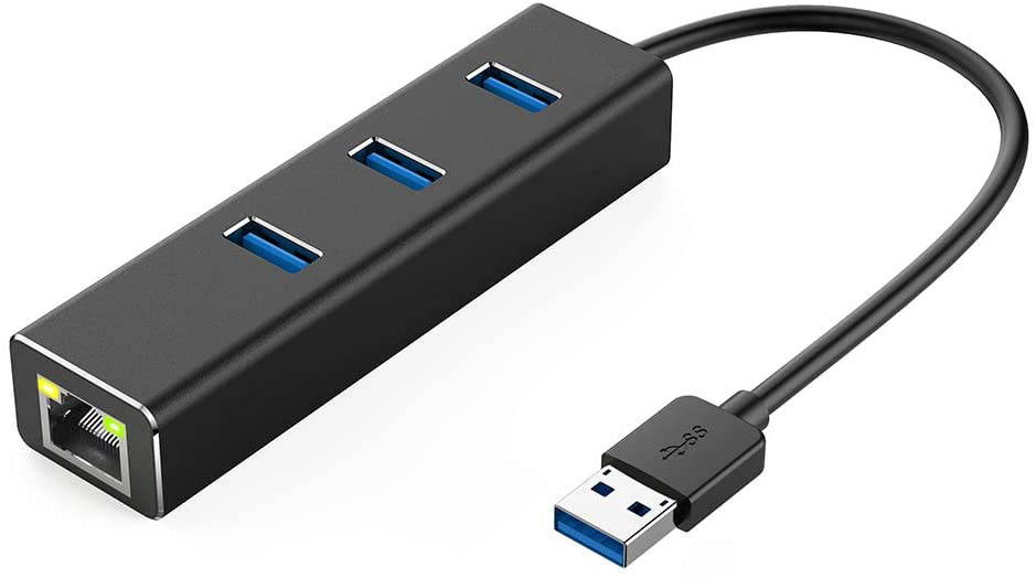 CUUWE Aluminum 3-Port USB 3.0 Hub with RJ45 10/100/1000 Gigabit Ethernet Adapter Converter LAN Wired USB Network Adapter for Ultrabooks, Notebooks, Tablets and More