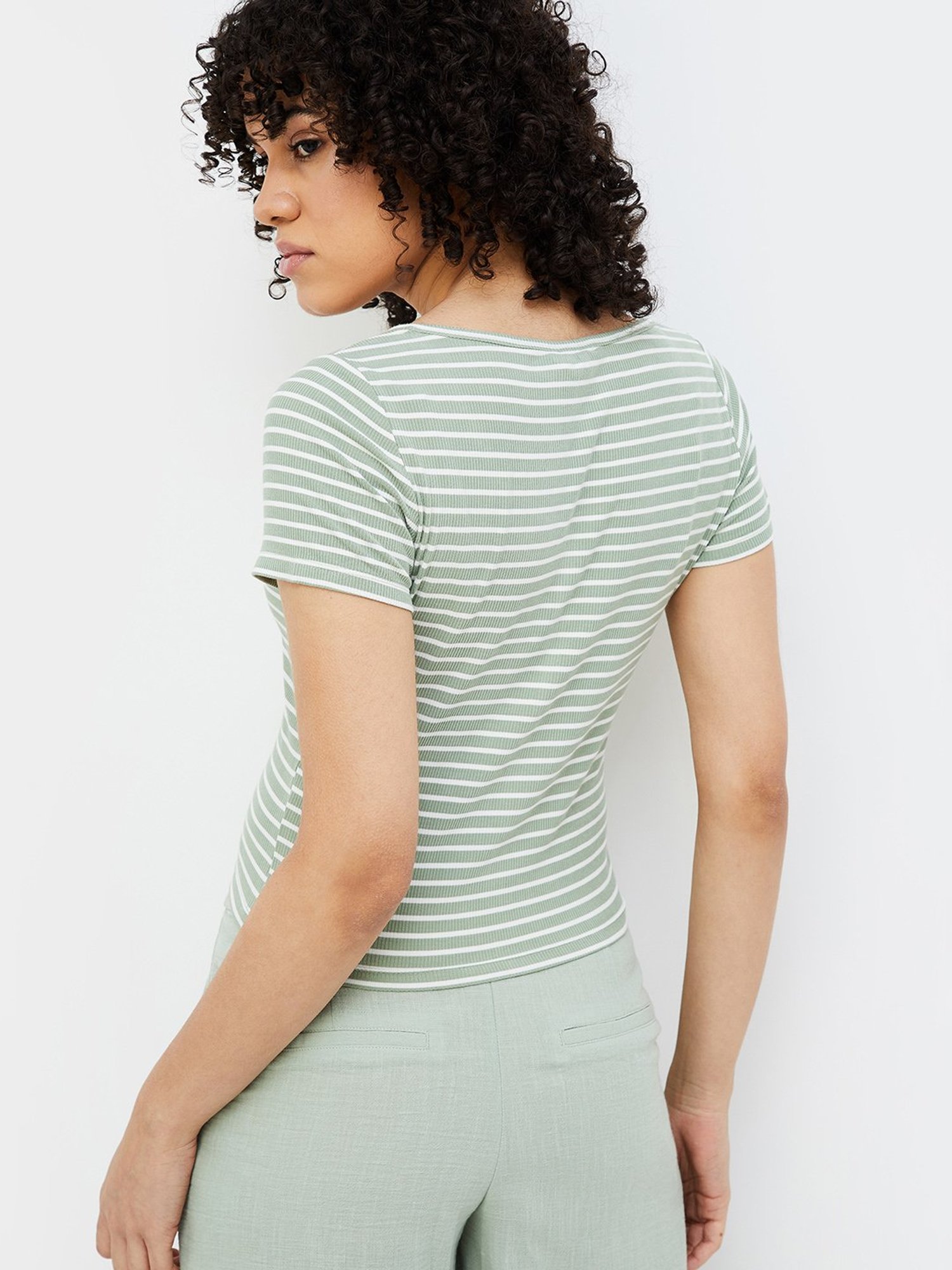 Ginger by Lifestyle Sage Green & White Striped Top