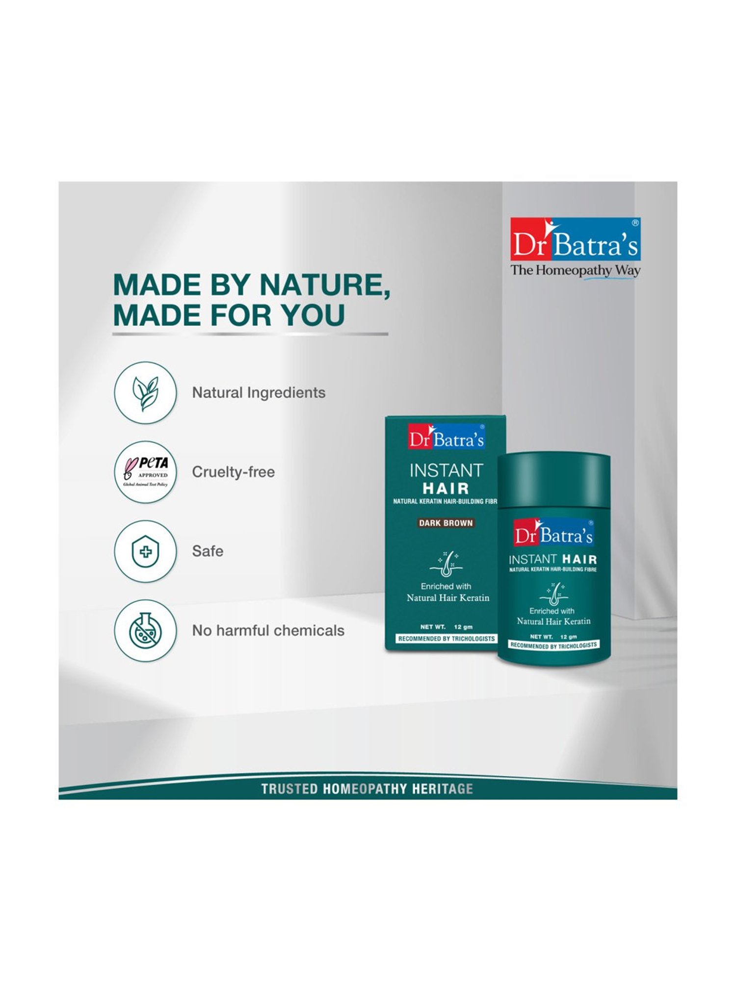 Dr. Batra's Instant Hair Natural Keratin Hair Building Fibre Dark Brown - 12 gm