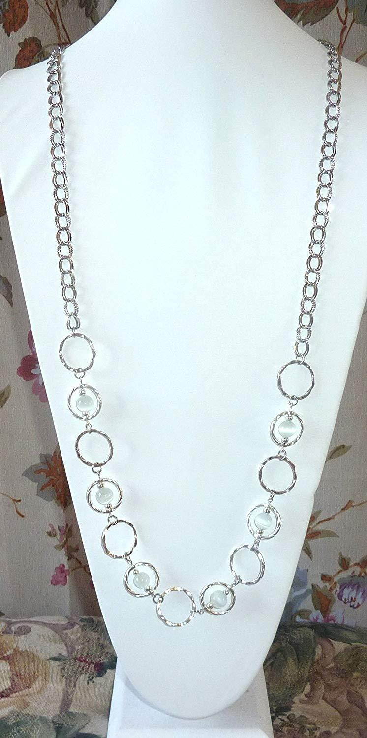 Hidden Hollow Circle Women's Fashion Lanyard Necklace, 34" ID Badge Holder (White Magnetic Breakaway)